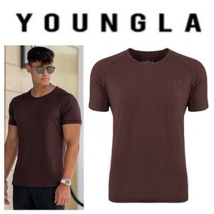 YOUNG LA Men's Brown 422 Fitted Delt Tee Shirt